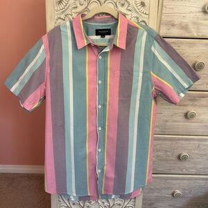 Pacsun men’s multicolored pastel striped colorblock button down retro  shirt LG